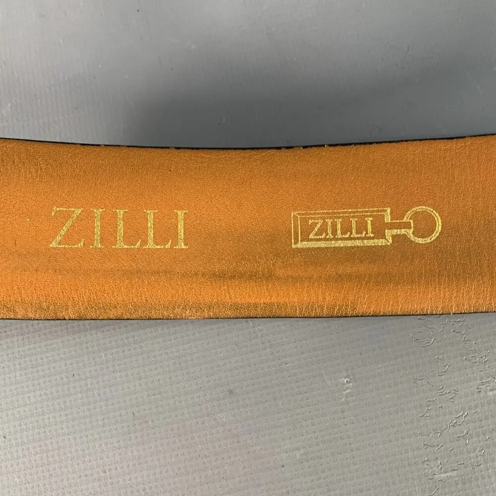 ZILLI Size 40 Black Gold Logo Leather Belt